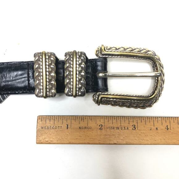 Brighton Leather Croc Embossed Western Embellished Black Silver Belt Medium main image 7